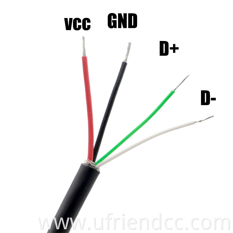 To 4 Wires Open Cable Data Charging USB 2.0 a Type Male OEM 10cm 20cm 50cm 1M Tinned Stripped Wire Open PVC 24/26/28AWG CE RHOS